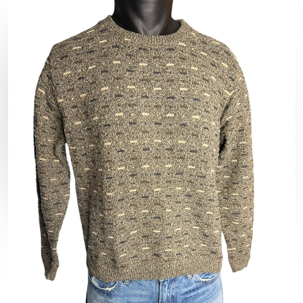 Vintage GRANDPA SWEATER Takeout Geometric Beige  Mens L Cotton Crewneck USA Made